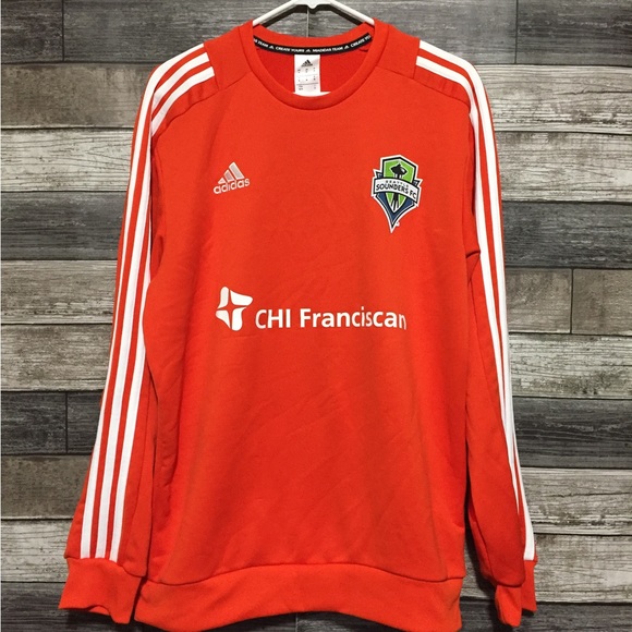 Adidas Seattle Sounders FC Sweatshirt Men’s M Orange White Pullover - Picture 3 of 8
